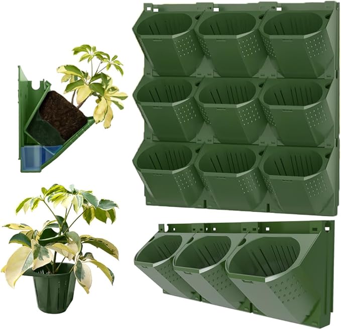 Plant Box Hanging Wall Pocket 3 Holes Green Large Vertical Garden Plastic Flowerpot Garden Tools