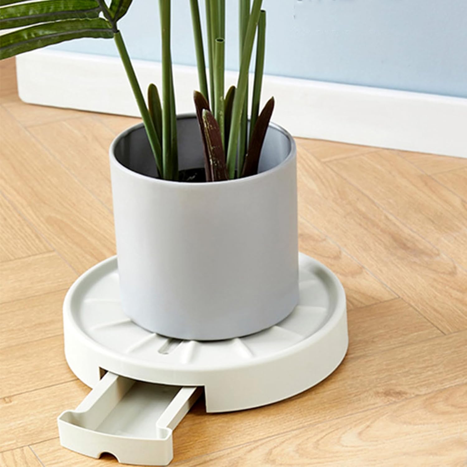 Circular Mobile Plant Roller Tray With Water Basin And Universal Wheels – Durable Flower Pot Base