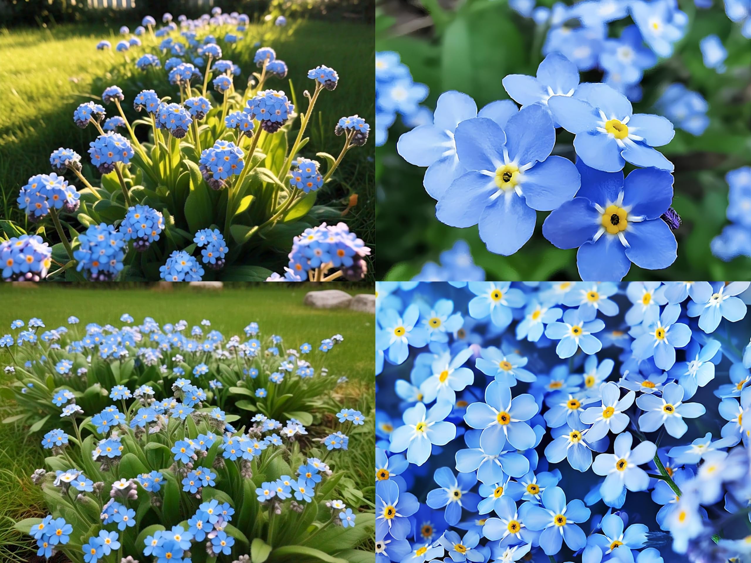 Blue Myosotis in woodland garden planting