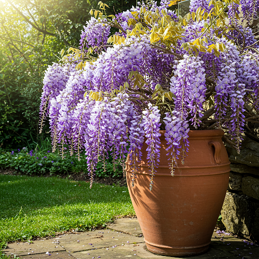 Blue Wisteria growing on pergola