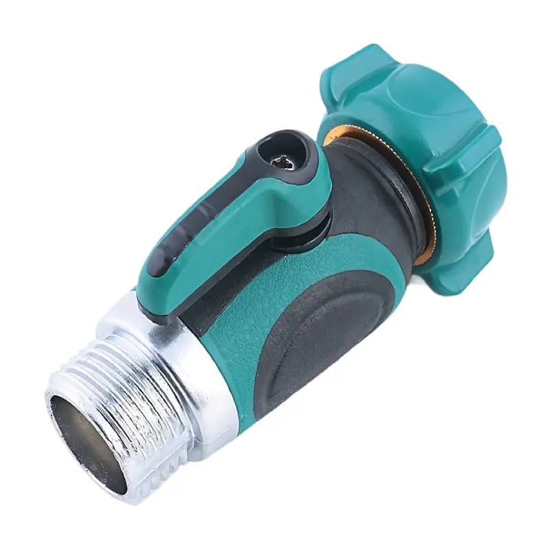 1-Way Metal Garden Hose Connector With Shut-Off Valve And Easy Turn Control Tools