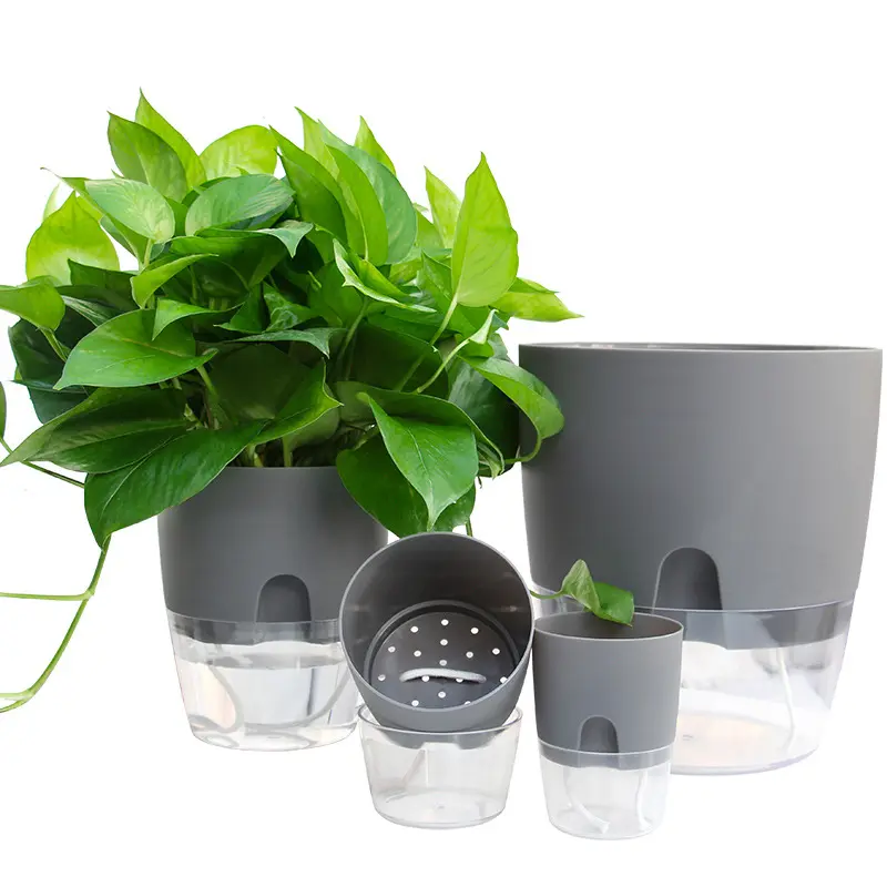 Transparent Double-Layer Self-Watering Flowerpot With Injection Port Garden Tools