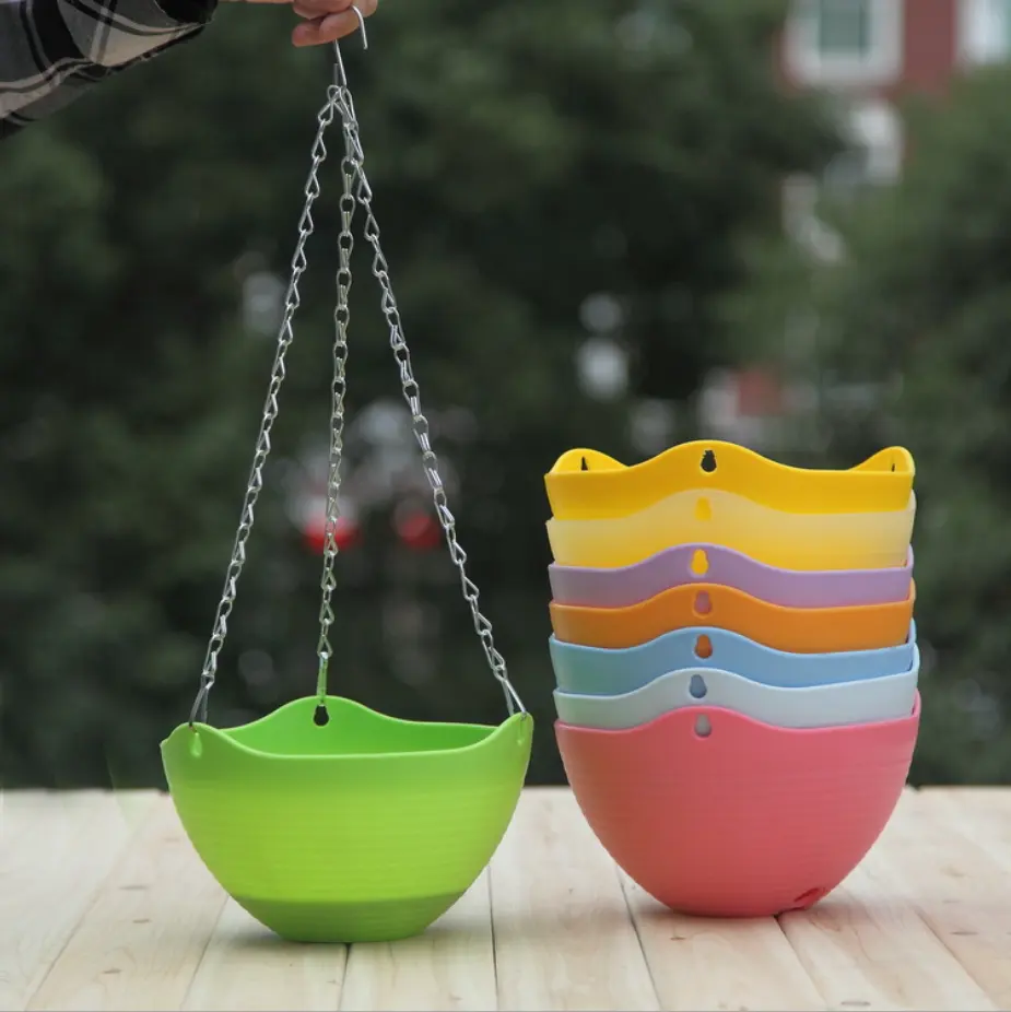 Colorful Thickened Plastic Hanging Pots – Durable Gardening Basket Planters Garden Tools