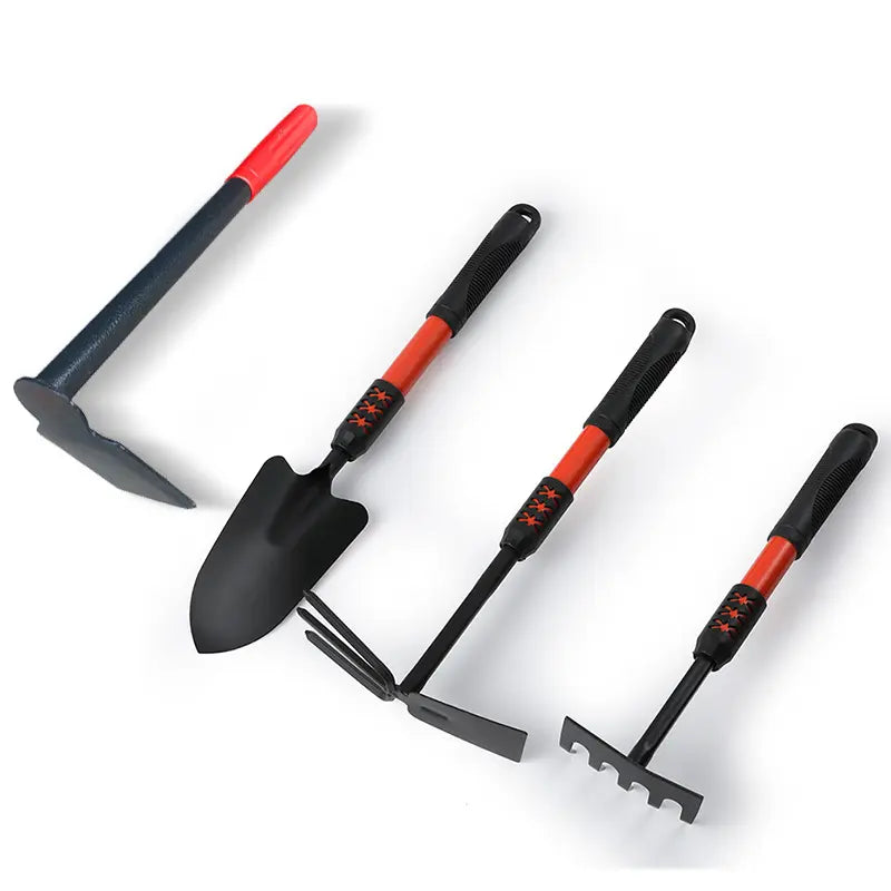 5-Tooth Garden Harrow And Shovel 4-Piece Set – Ergonomic Gardening Tools For Home Use