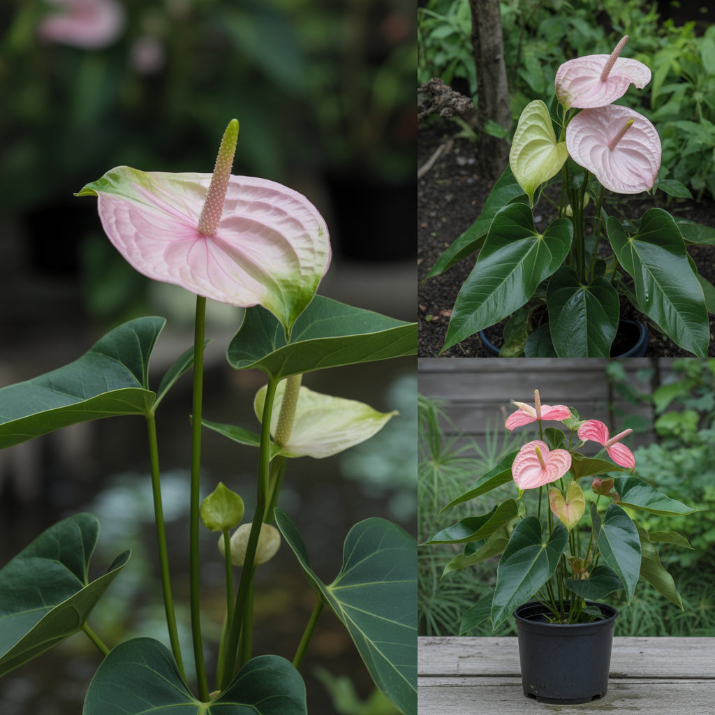 Ornamental Anthurium plant with light pink blooms