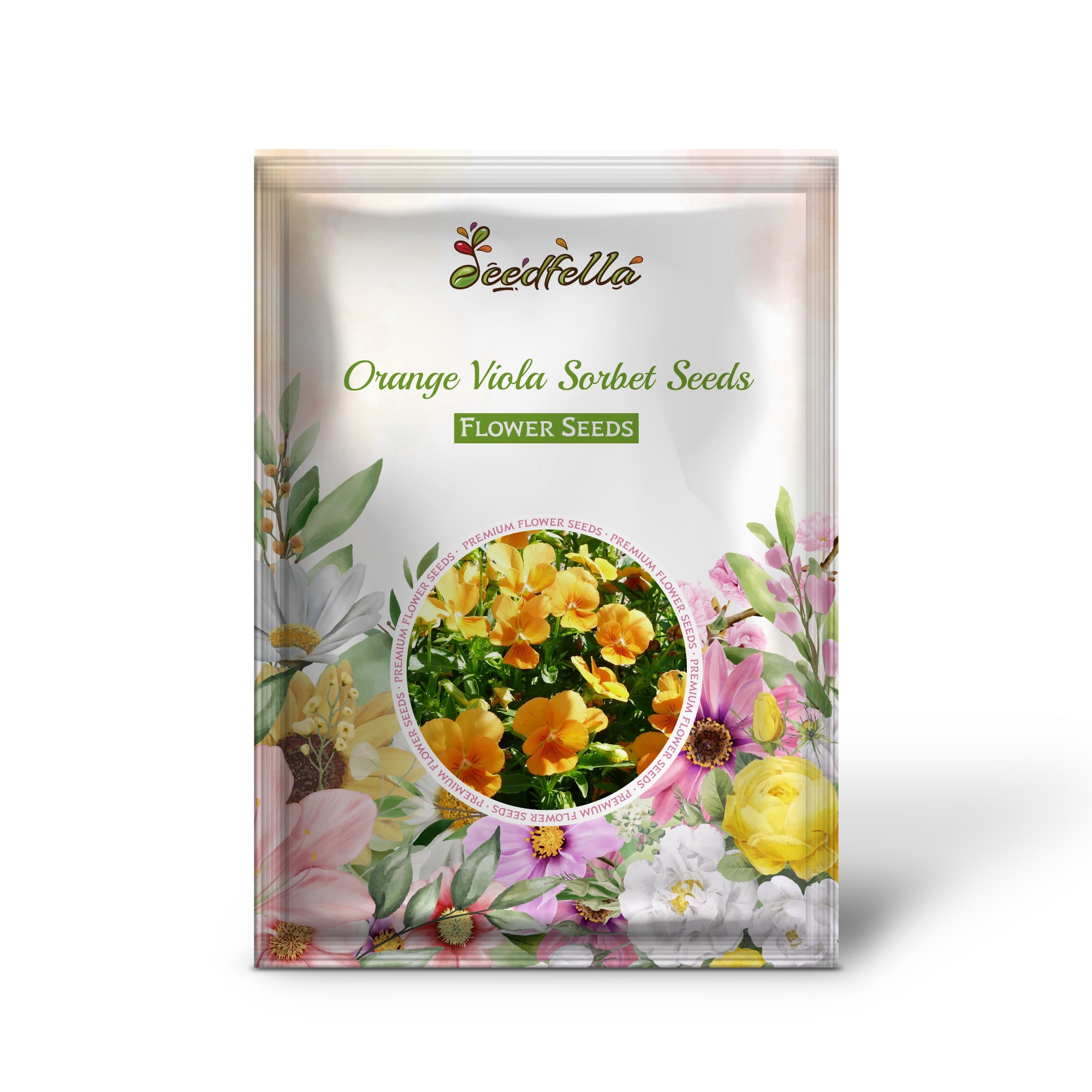 Orange Viola Sorbet flowers blooming in garden