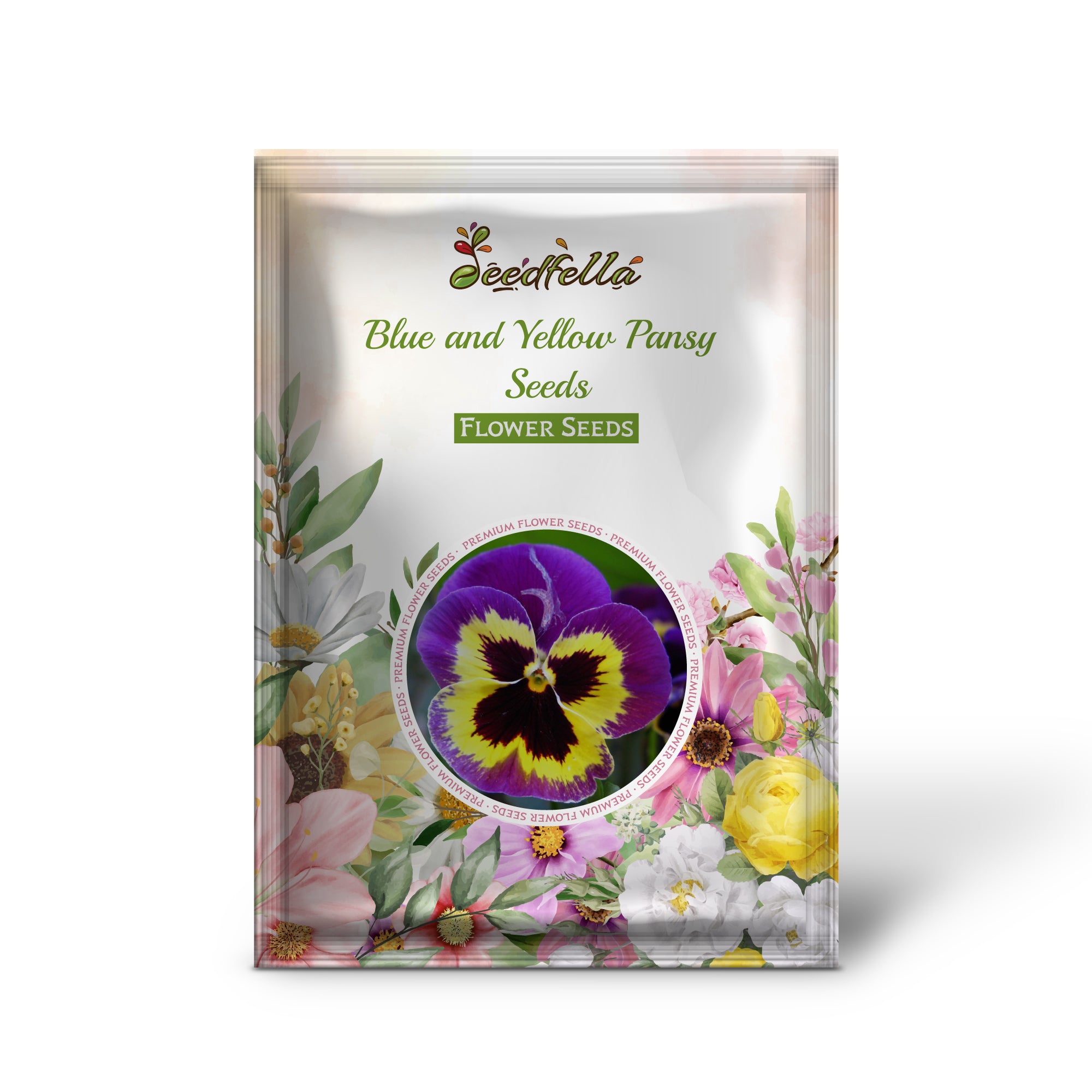 Blue and yellow pansy garden seeds for outdoor planting