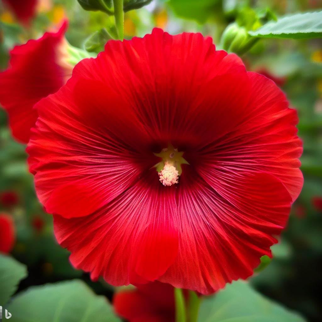 Ornamental red hollyhock flowering plant