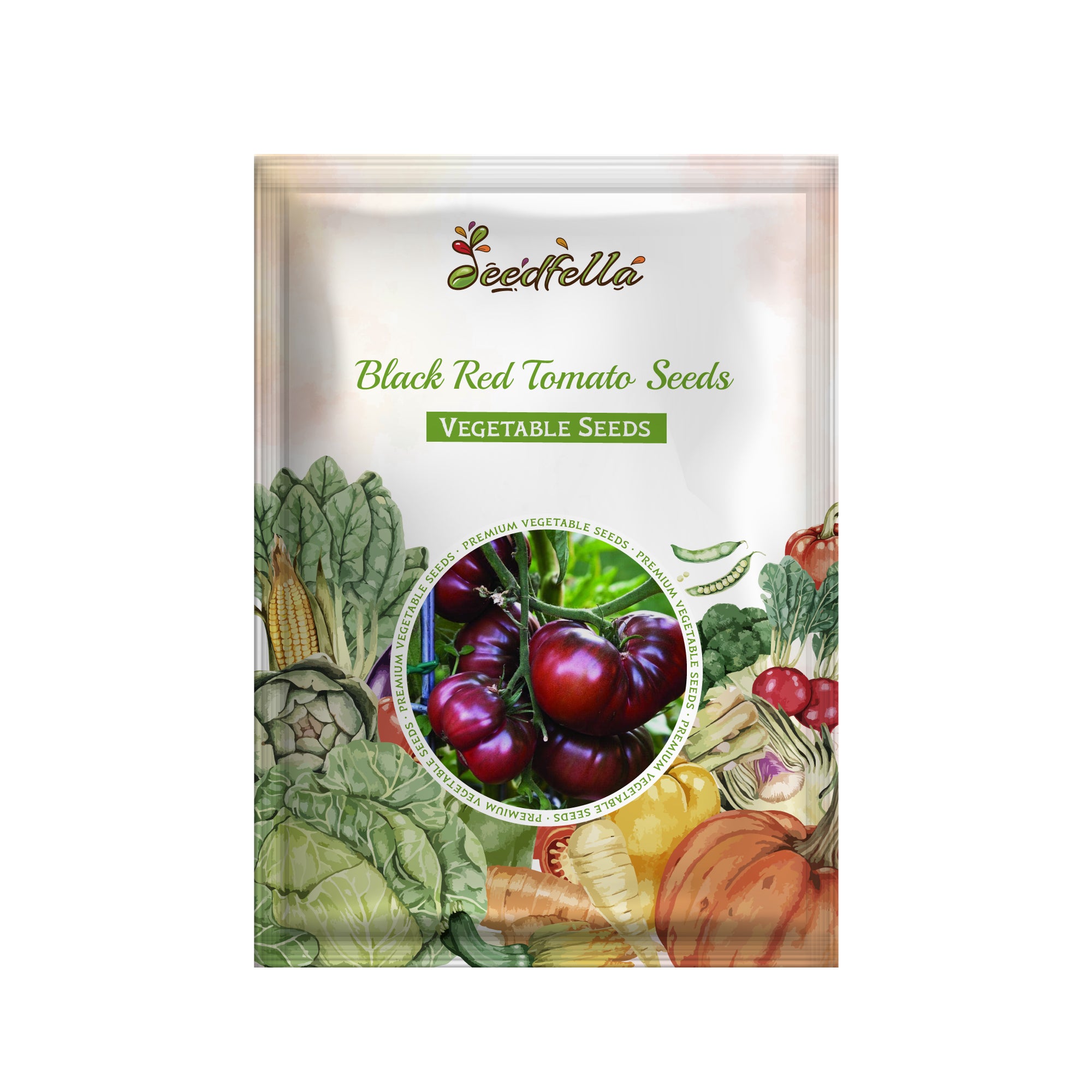 Black Red Tomato seed packet for home gardens