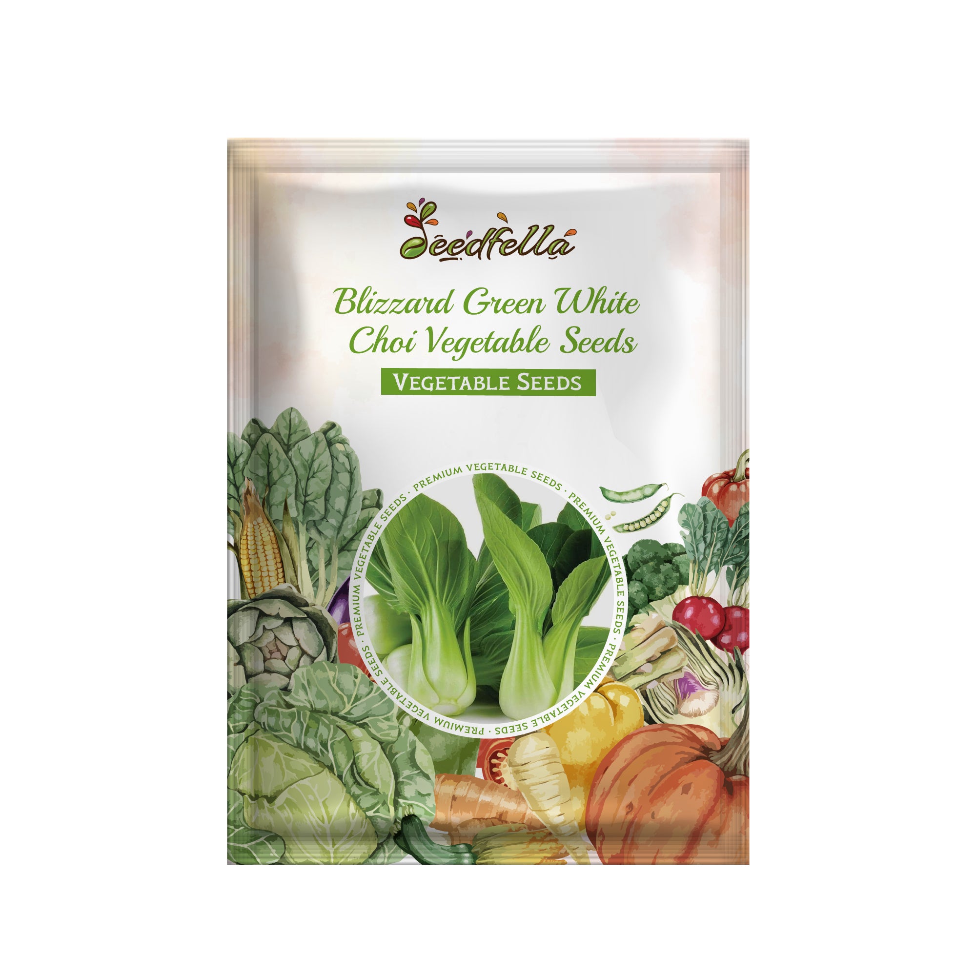 Blizzard Green White Choi seed package for gardening
