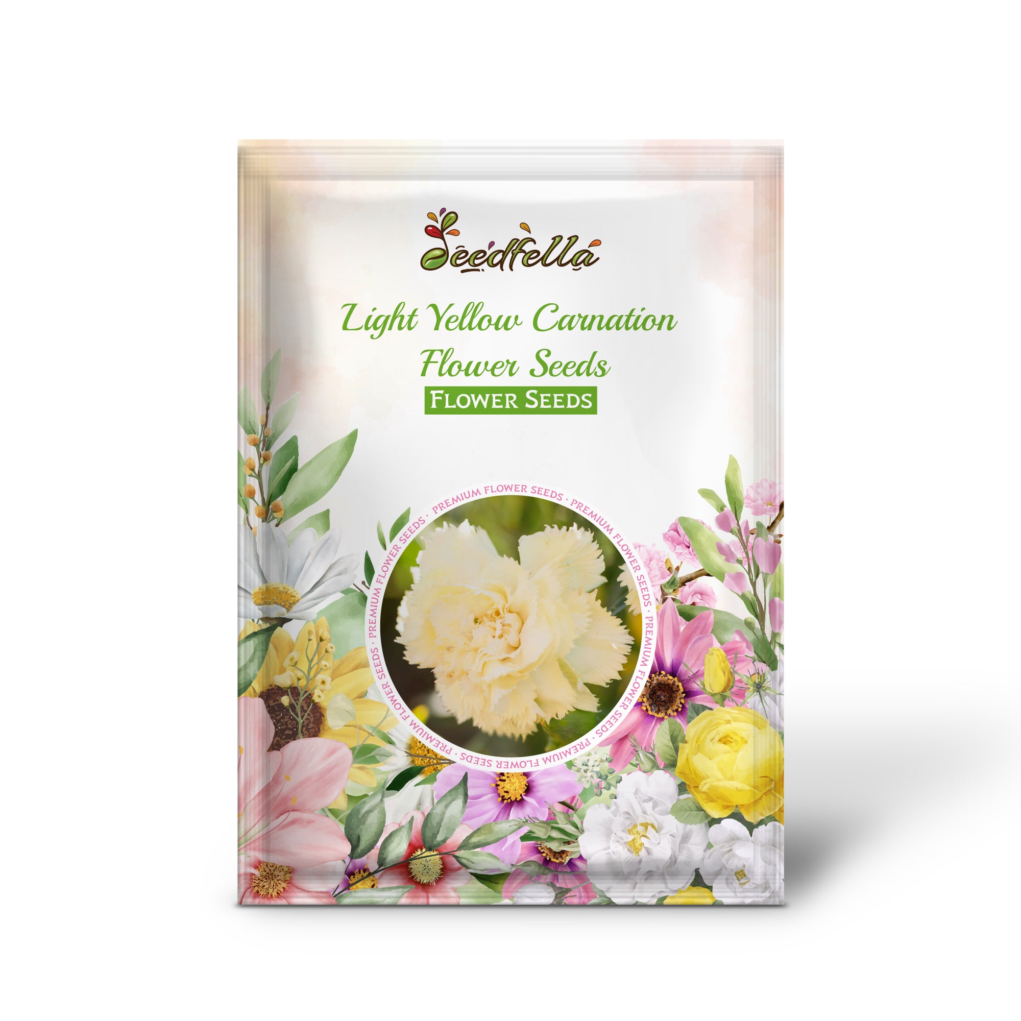 Blooming Light Yellow Carnation Flowers in Garden