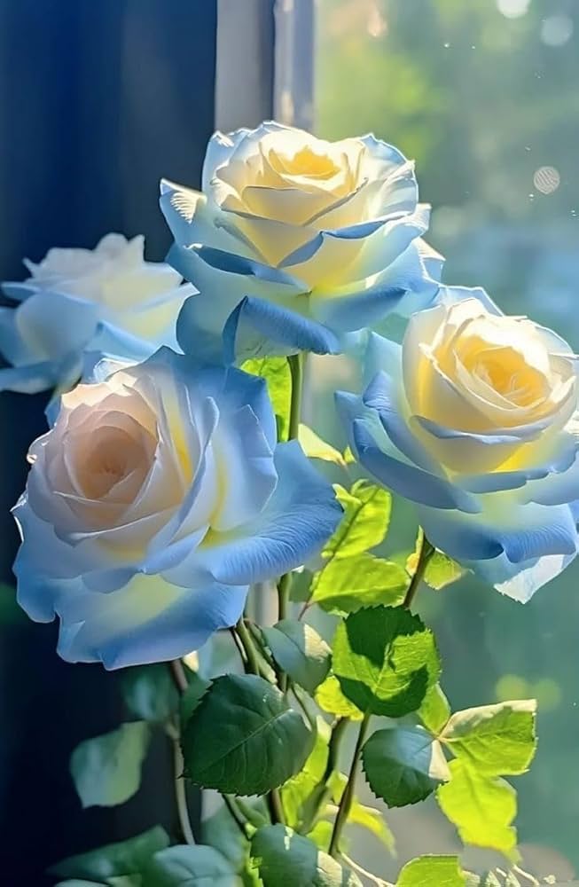 Sky Blue Green Roses planted in garden beds