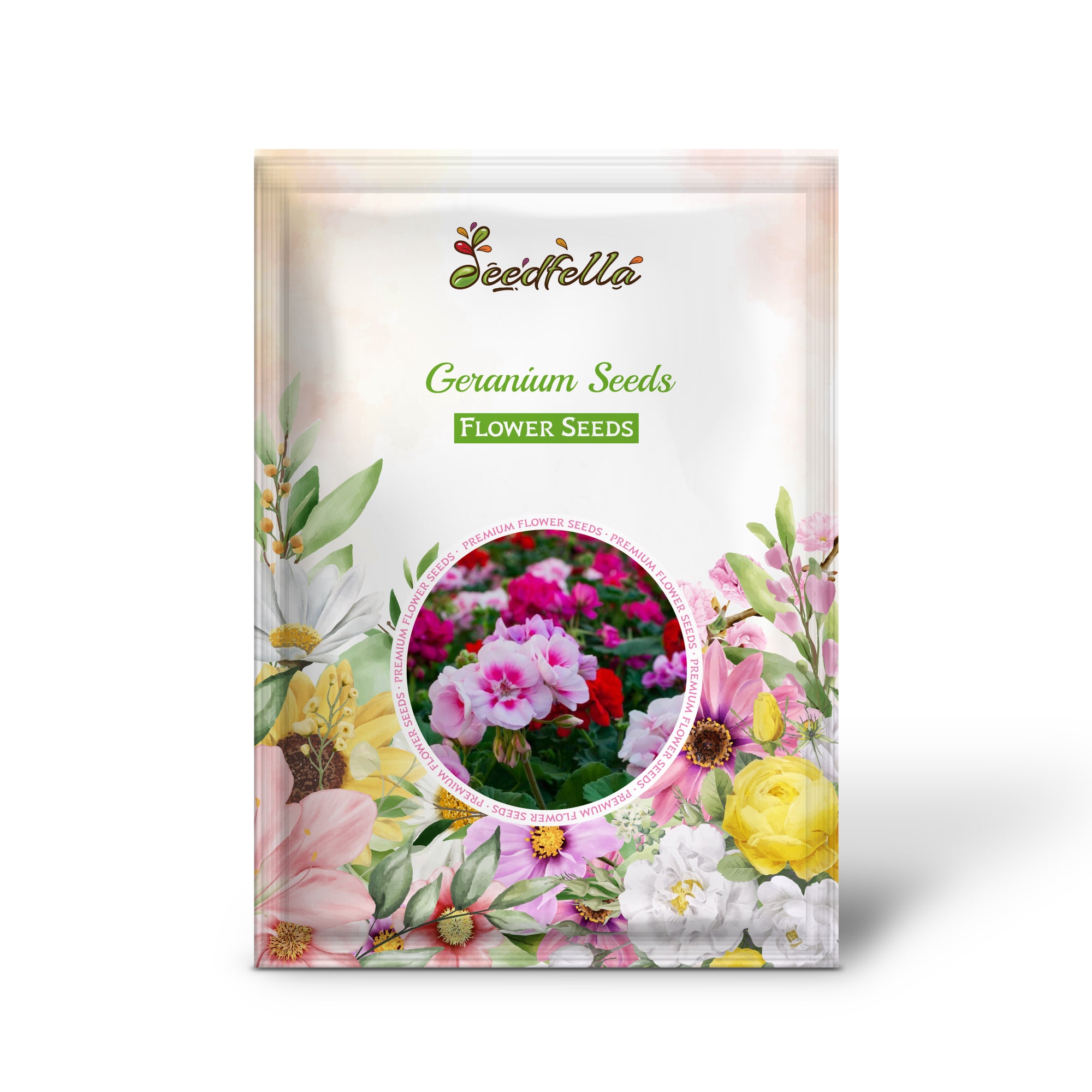 Bright White and Pink Geranium Blooms in Garden Beds