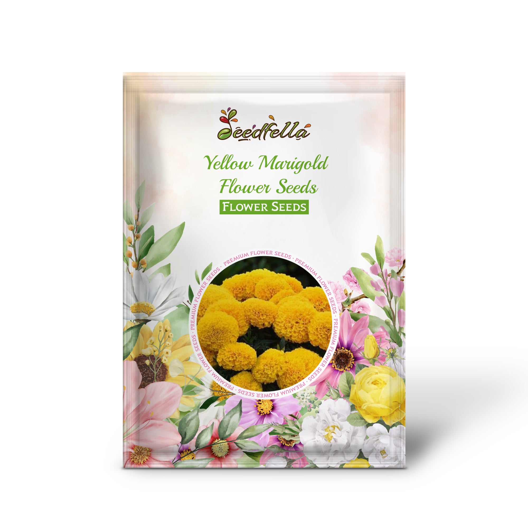 Bright Yellow Marigold Flowers in Full Bloom