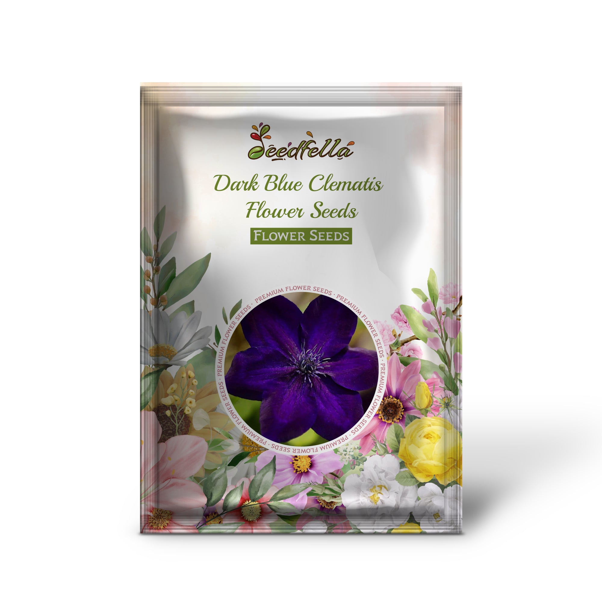 Dark Blue Clematis Vine Blooming on Trellis