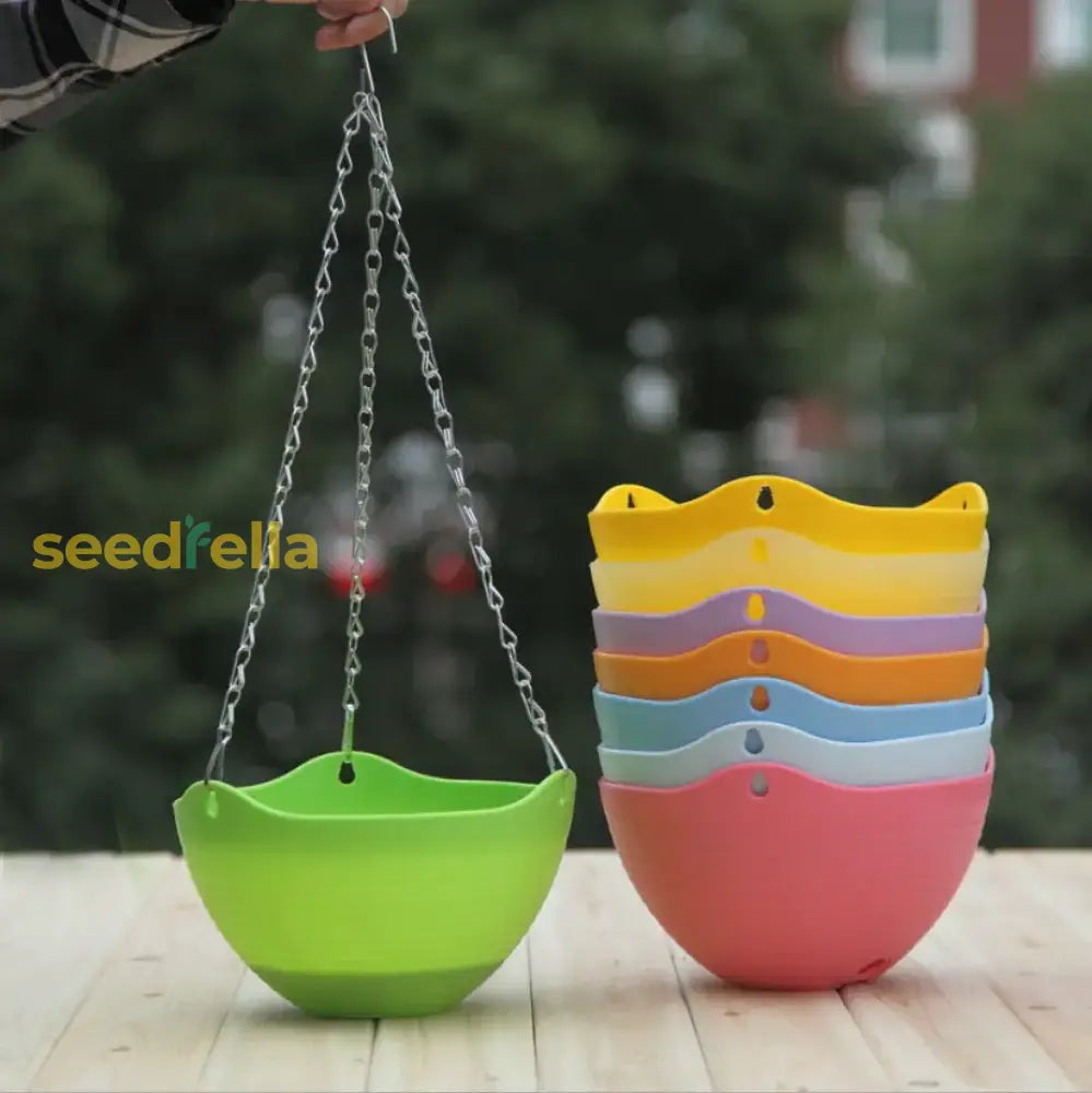 Colorful Thickened Plastic Hanging Pots – Durable Gardening Basket Planters Garden Tools