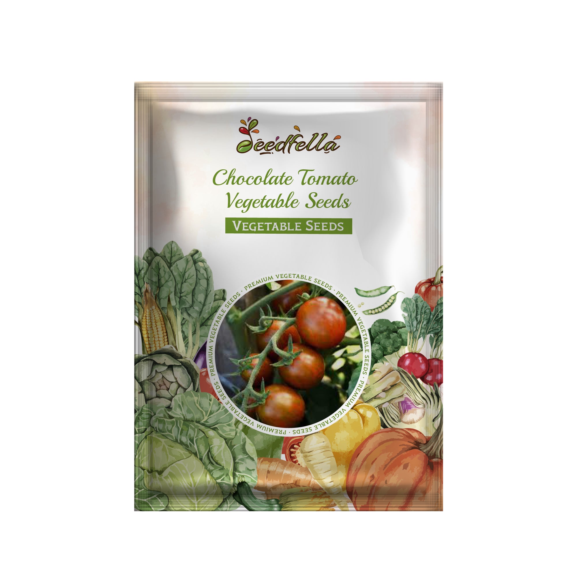 Dark chocolate-colored tomatoes growing on the vine