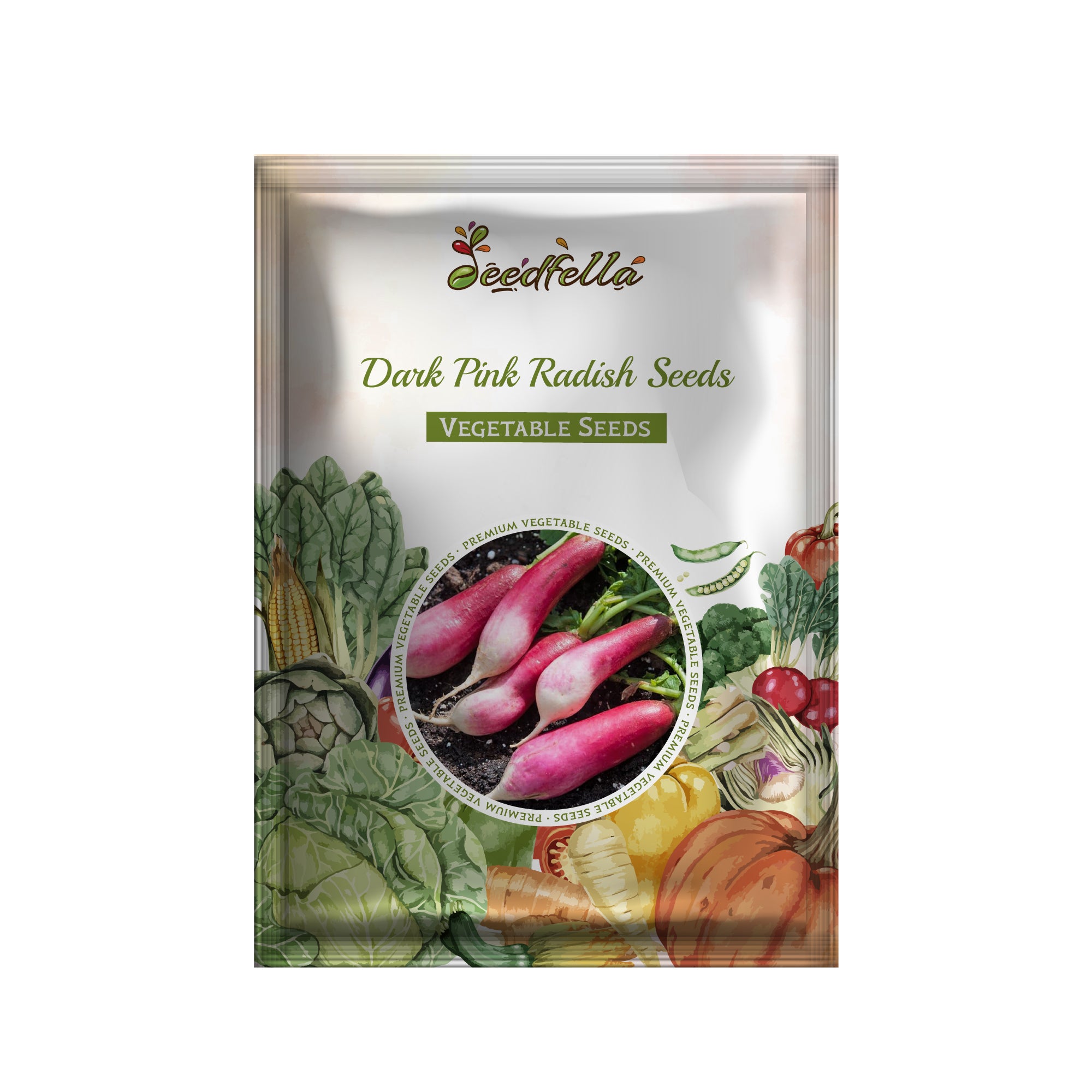 Dark pink radish plants growing in garden