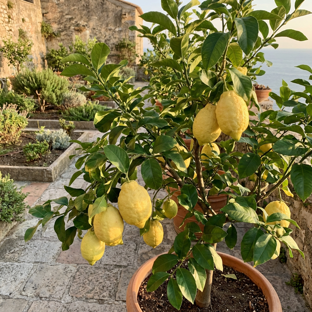 Italian Amalfi Lemon (Citrus limon) Traditional Fruit Variety for Home Garden Cultivation