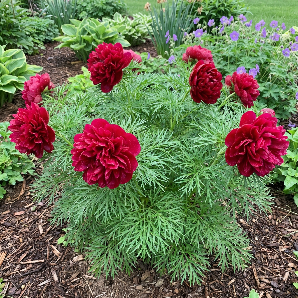 Double Flowering Fernleaf Peony with Finely Cut Foliage and Fragrant Spring Blooms