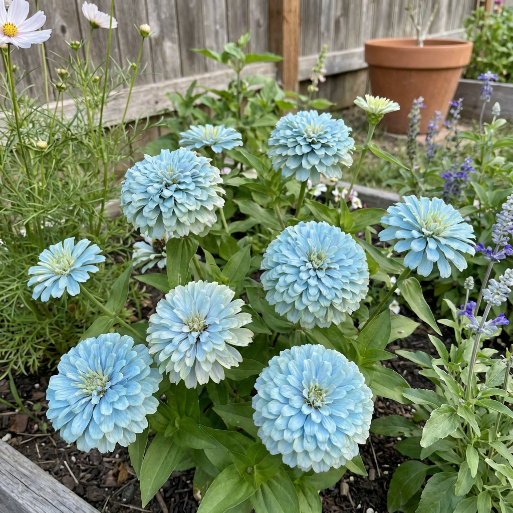 Sky Blue Zinnia Flower Seeds for Home Garden Growing and Seasonal Color Display
