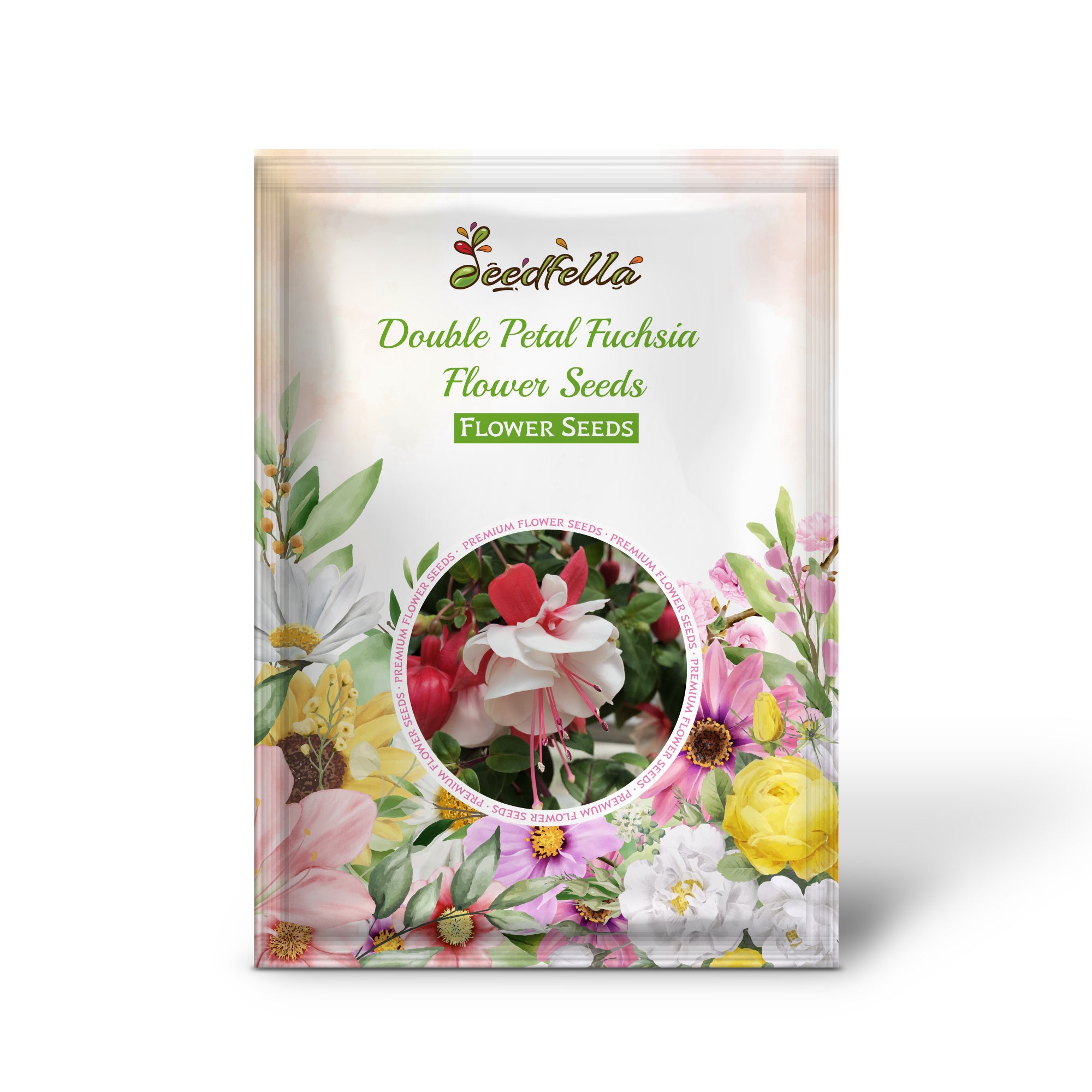 Hanging Double Petal Fuchsia Blooms in Basket