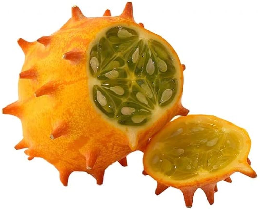 Closeup of horned cucumbers grown from Kiwano Seeds