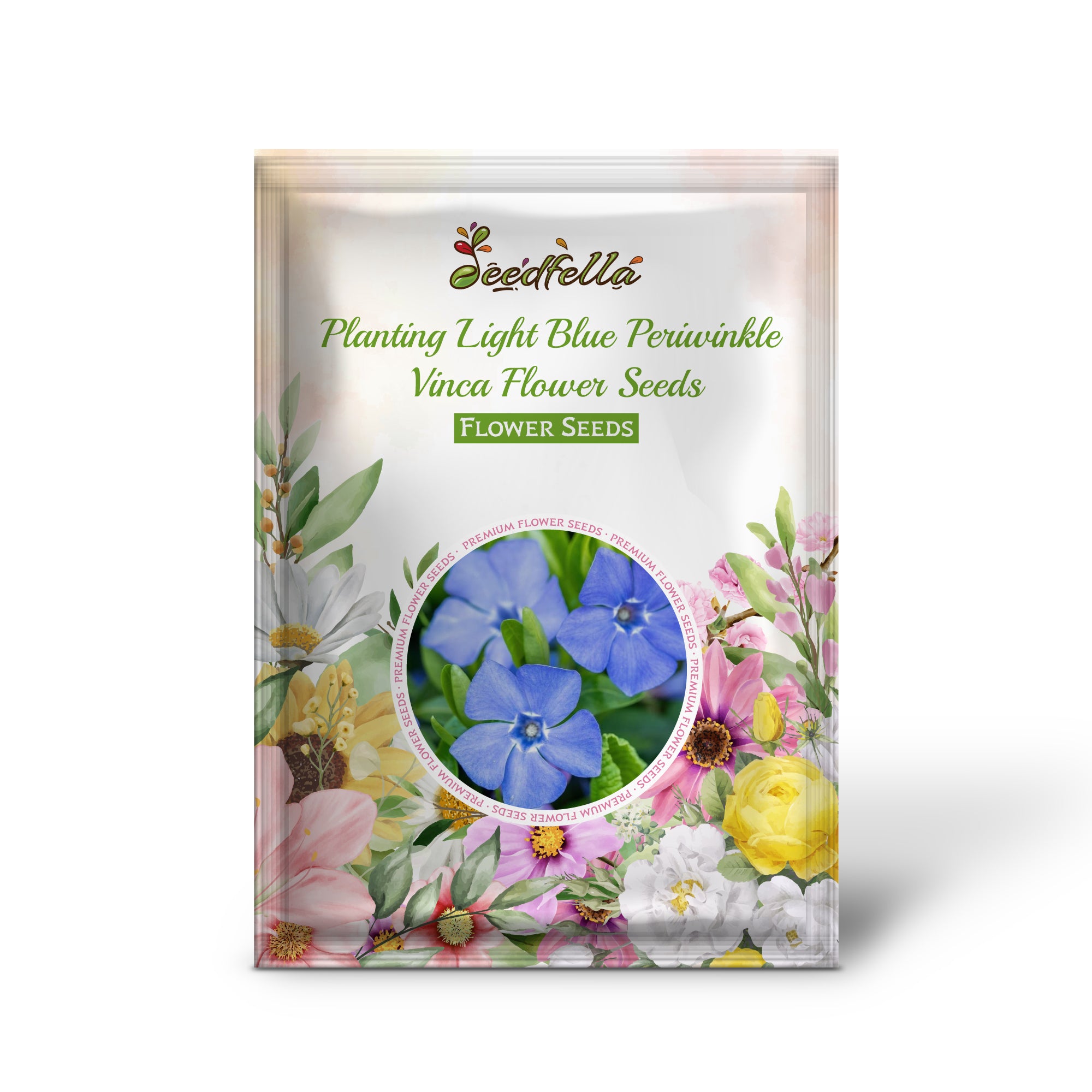 Light Blue Vinca Flowers in Garden