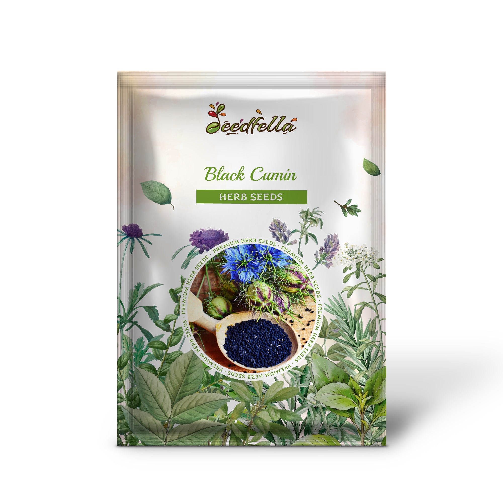 White Nigella sativa flowers grown from seeds