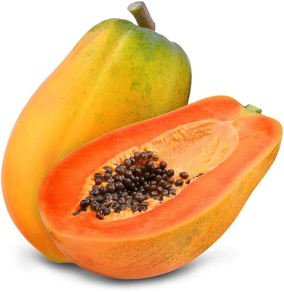 Papaya tree with ripe orange-fleshed fruit