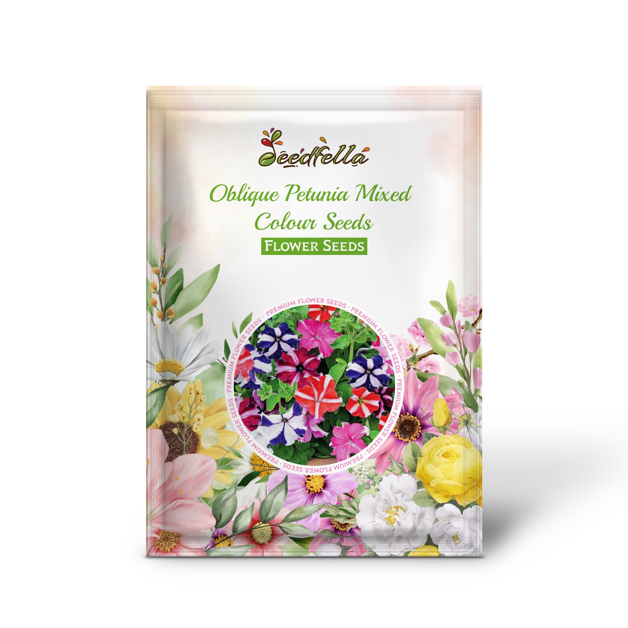 Oblique Mixed Colour Petunia flowers in full bloom