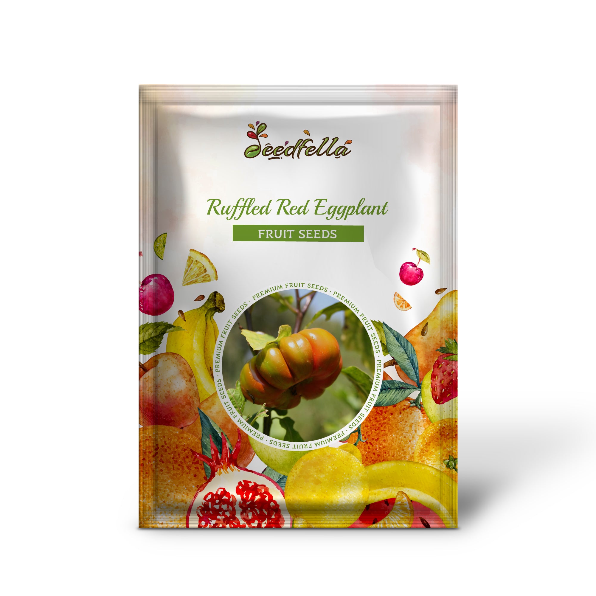 Ornamental Ruffled Red Eggplant fruits resembling tiny pumpkins