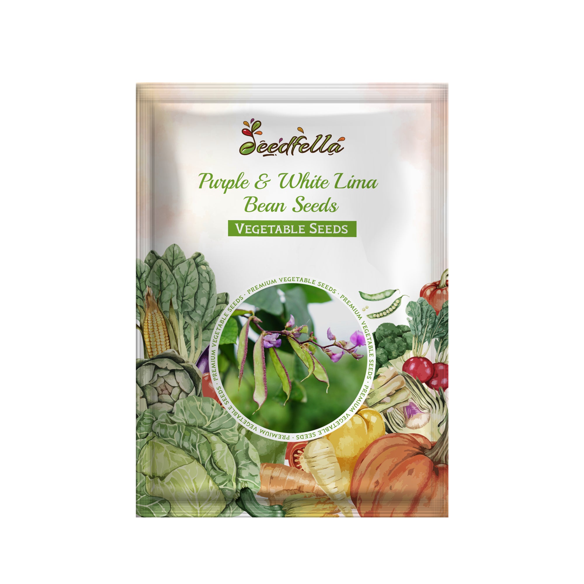 Purple and White lima bean seeds package for gardening