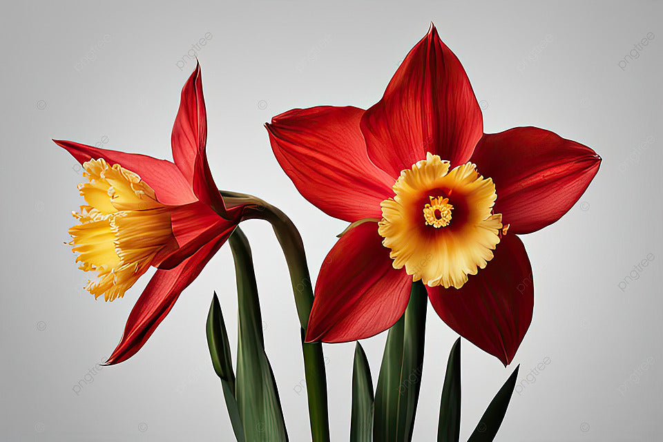 Red Daffodil Flowers in Garden