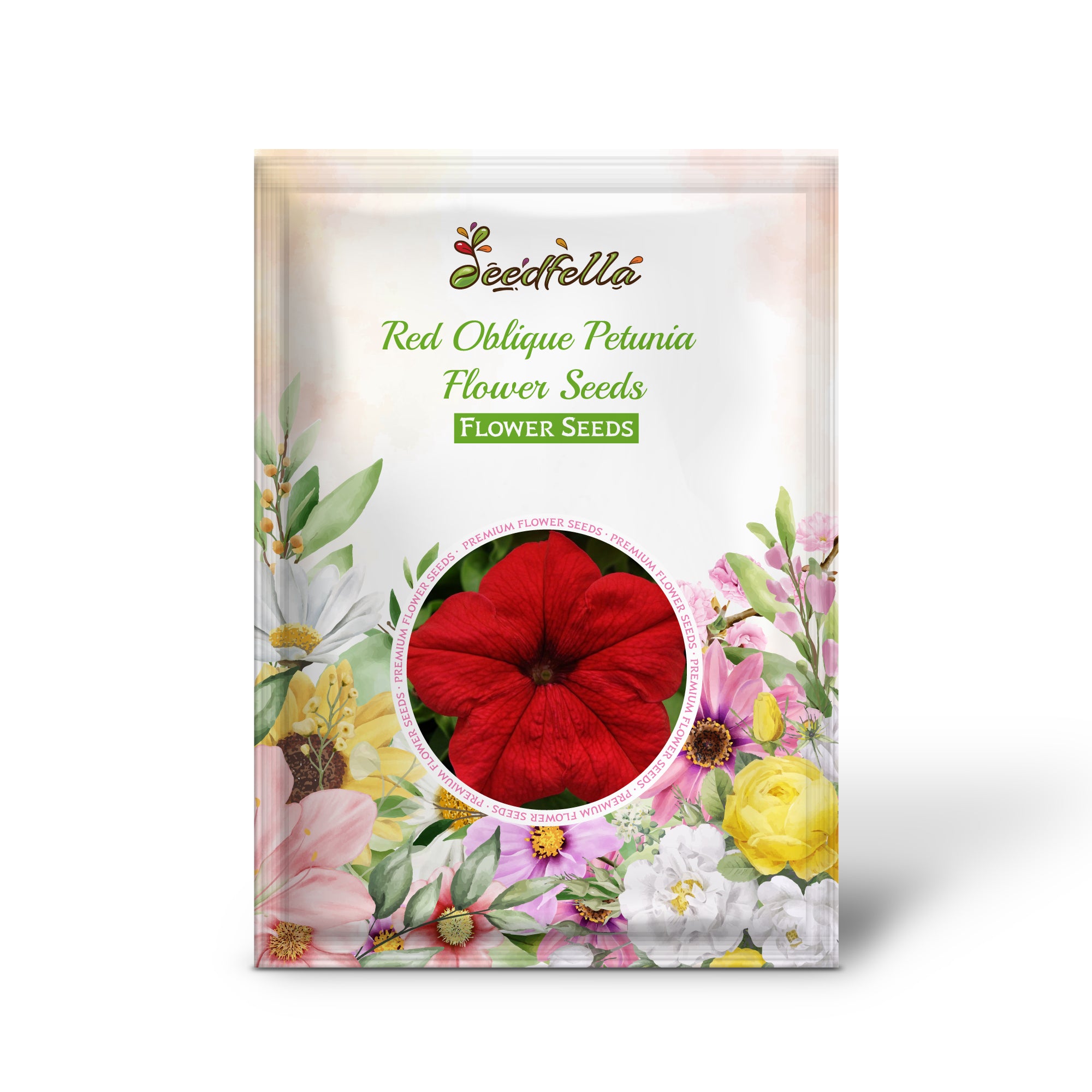 Bright Red Oblique Petunia flowers in full bloom