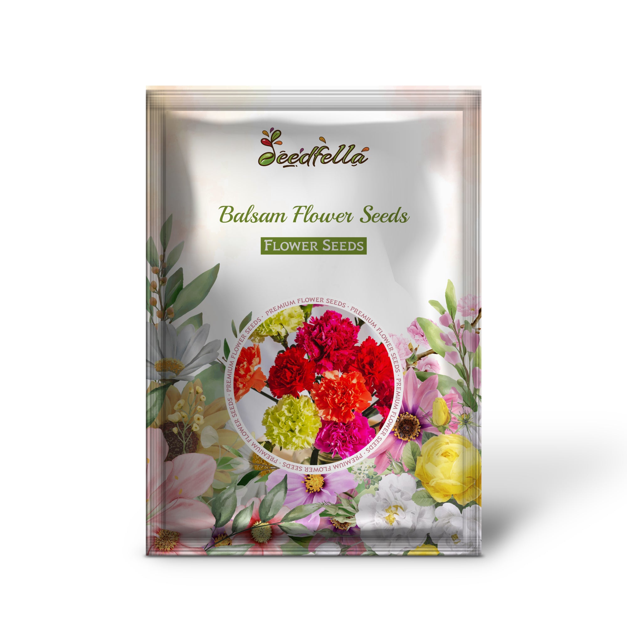 Red and White Balsam Flowers in Full Bloom