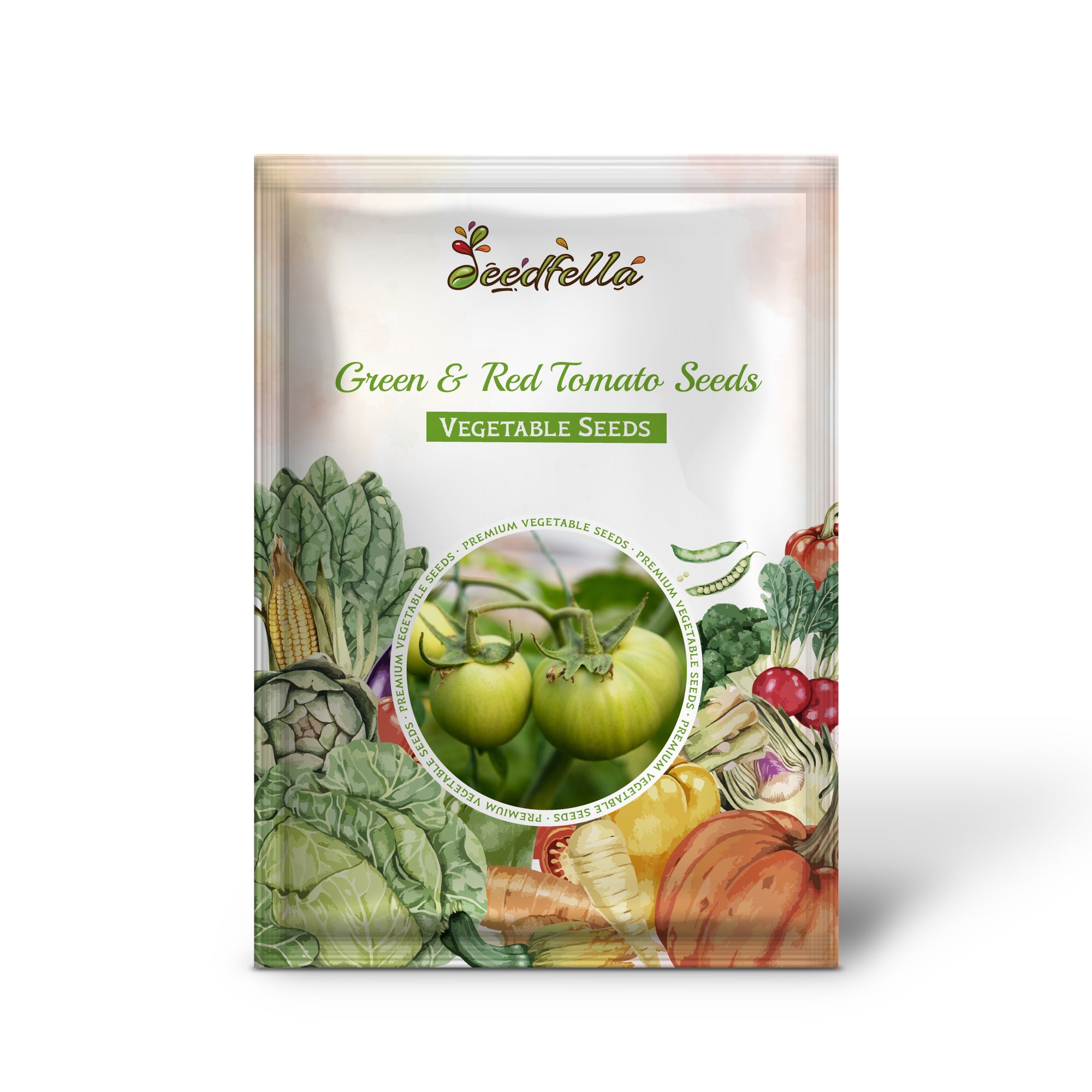 Closeup of ripe green and red tomatoes grown from seeds