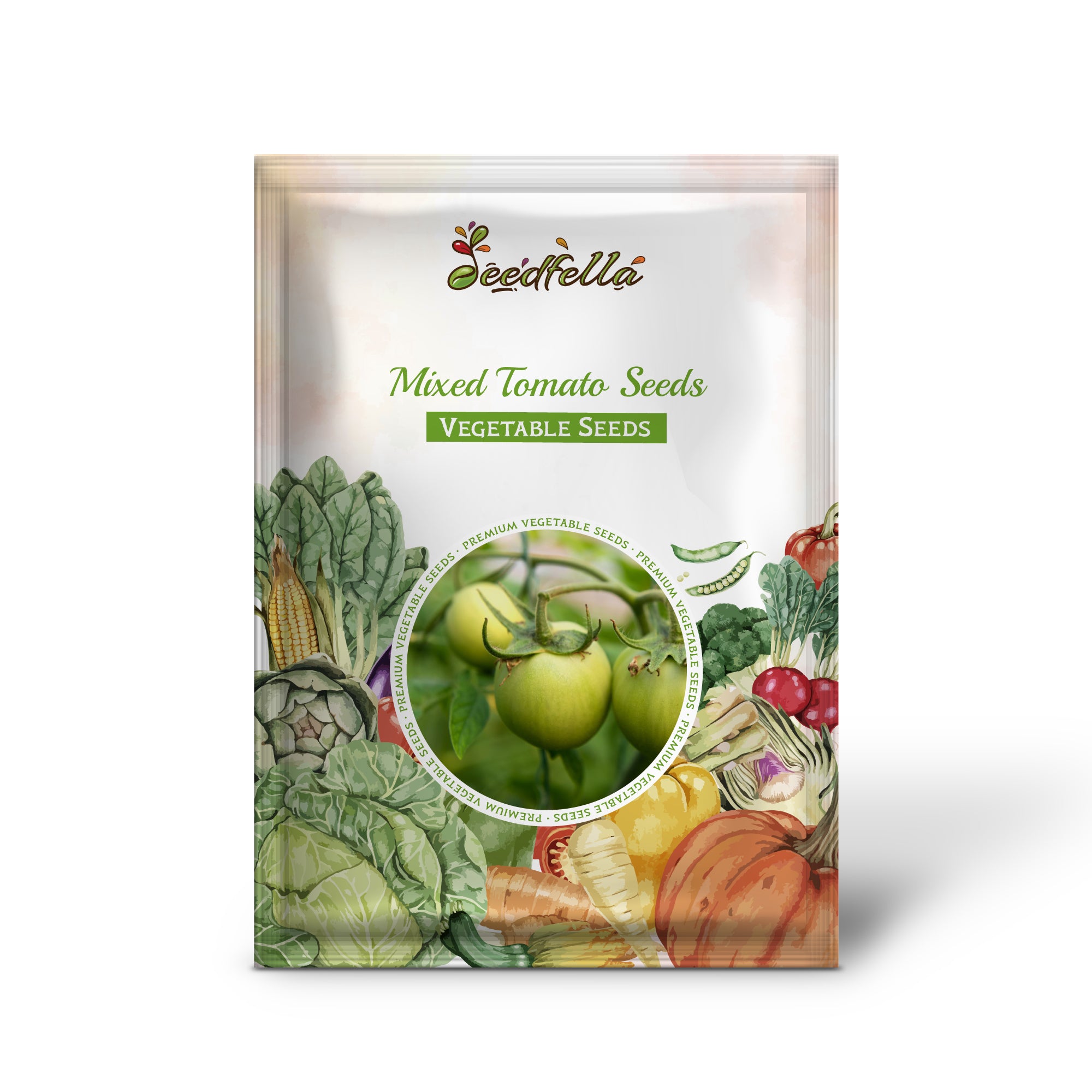 Closeup of ripe colorful tomatoes grown from mixed seeds