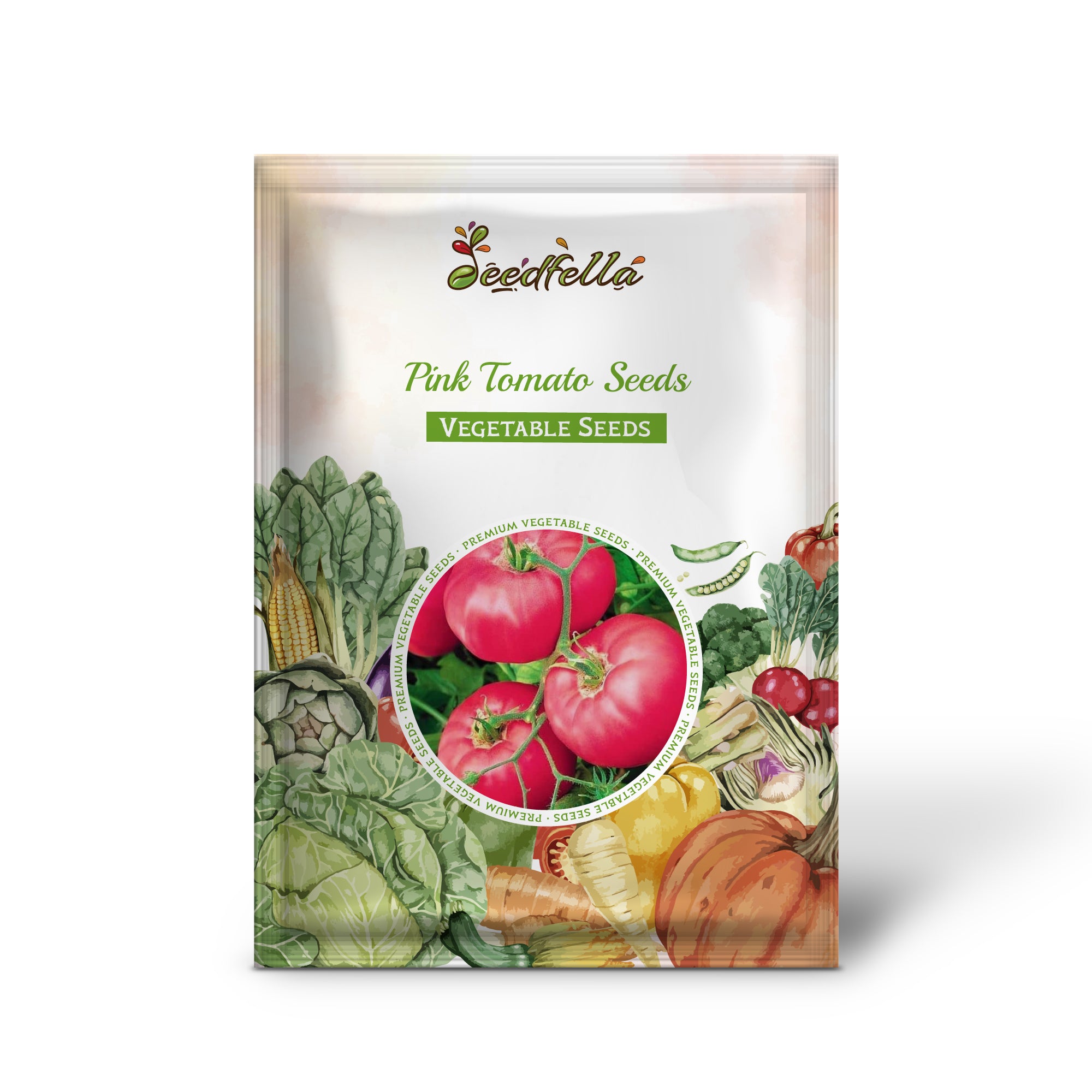 Closeup of ripe pink tomatoes grown from seeds