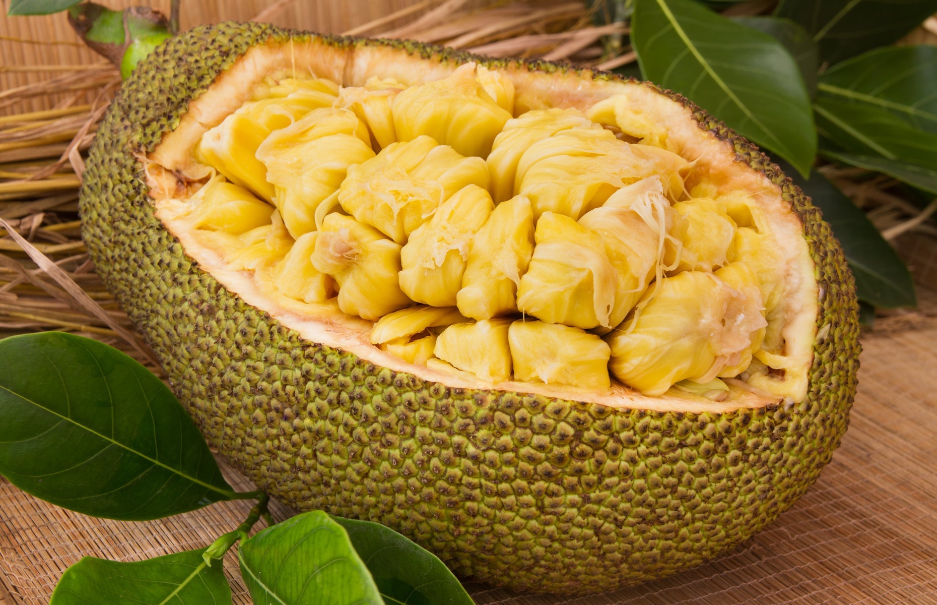 Ripe yellowgreen jackfruit with sweet golden pulp