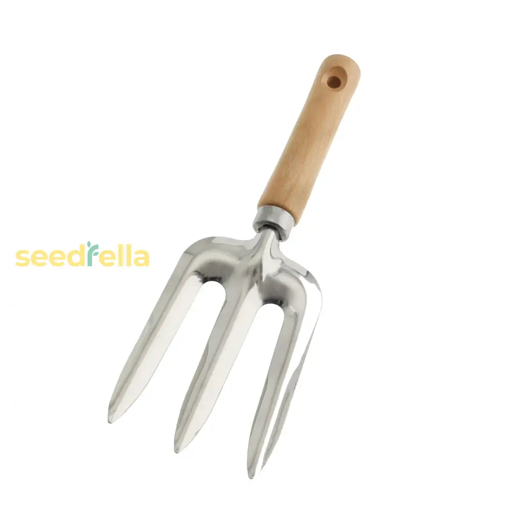 Stainless Steel 3-Prong Garden Hand Fork With Wood Handle – Ideal For Planting And Soil