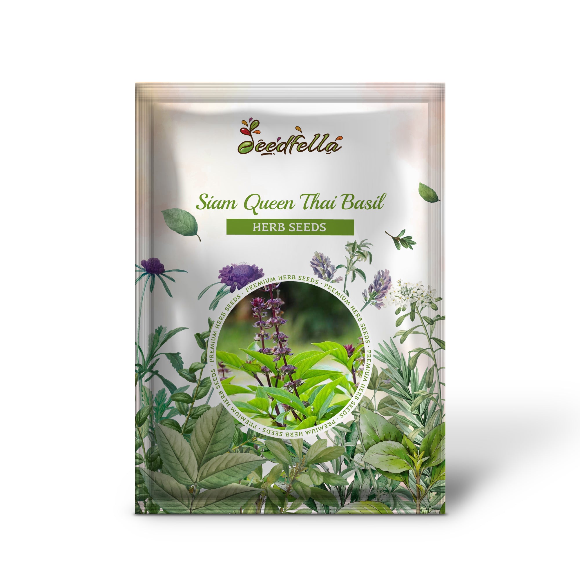 Close-up of non-GMO Thai Basil seeds