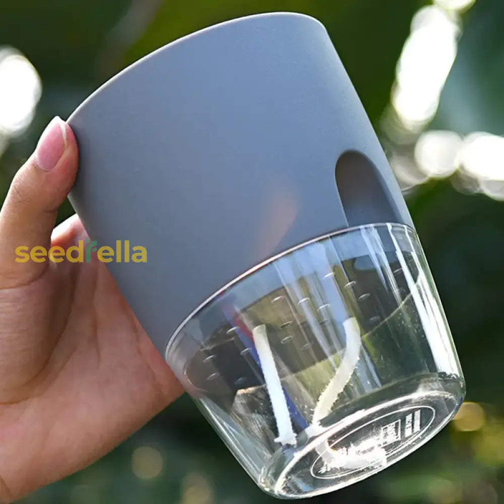 Transparent Double-Layer Self-Watering Flowerpot With Injection Port Garden Tools