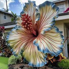 Tropical Hibiscus Rainbow Flowers in Garden