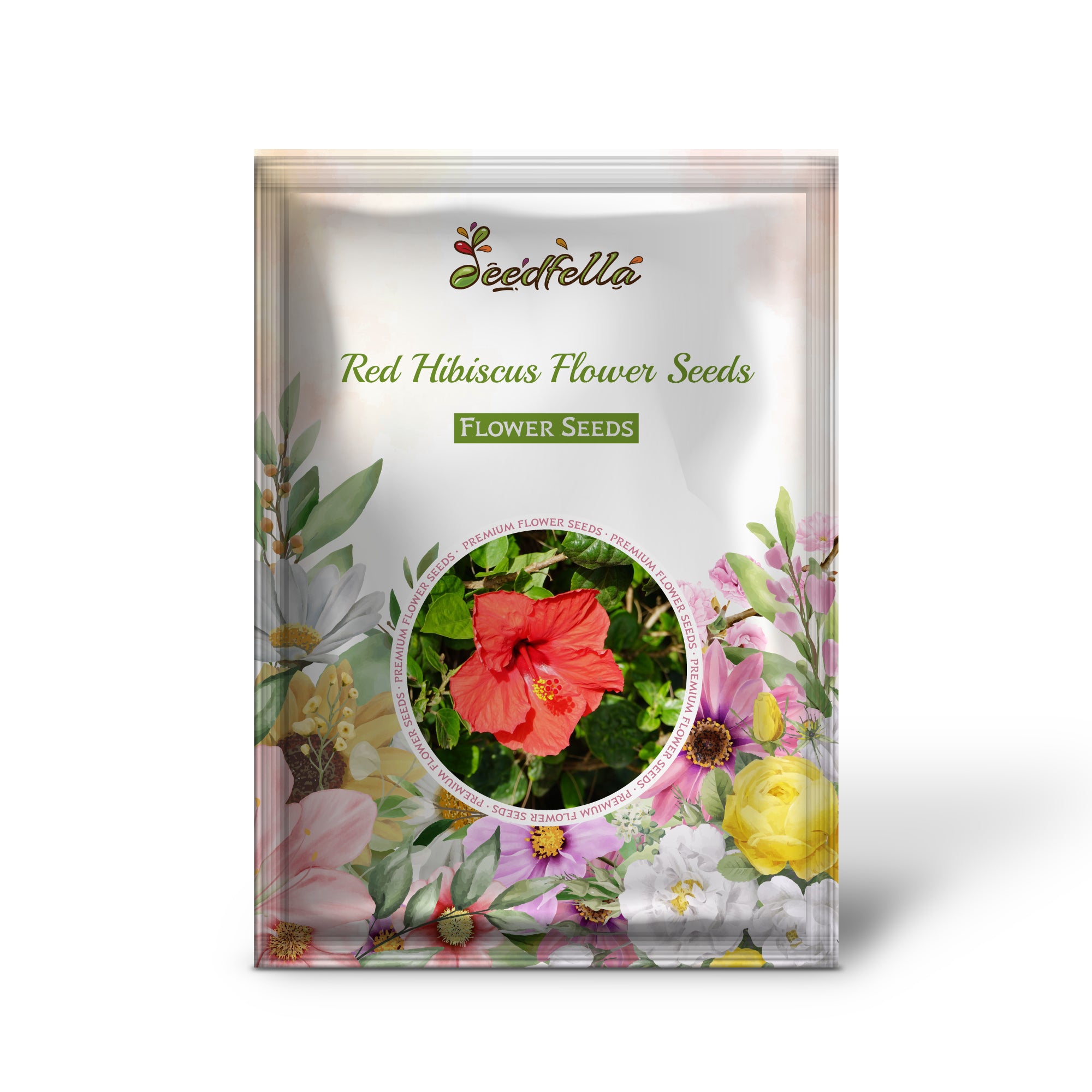 Tropical Red Hibiscus Blooms in Garden