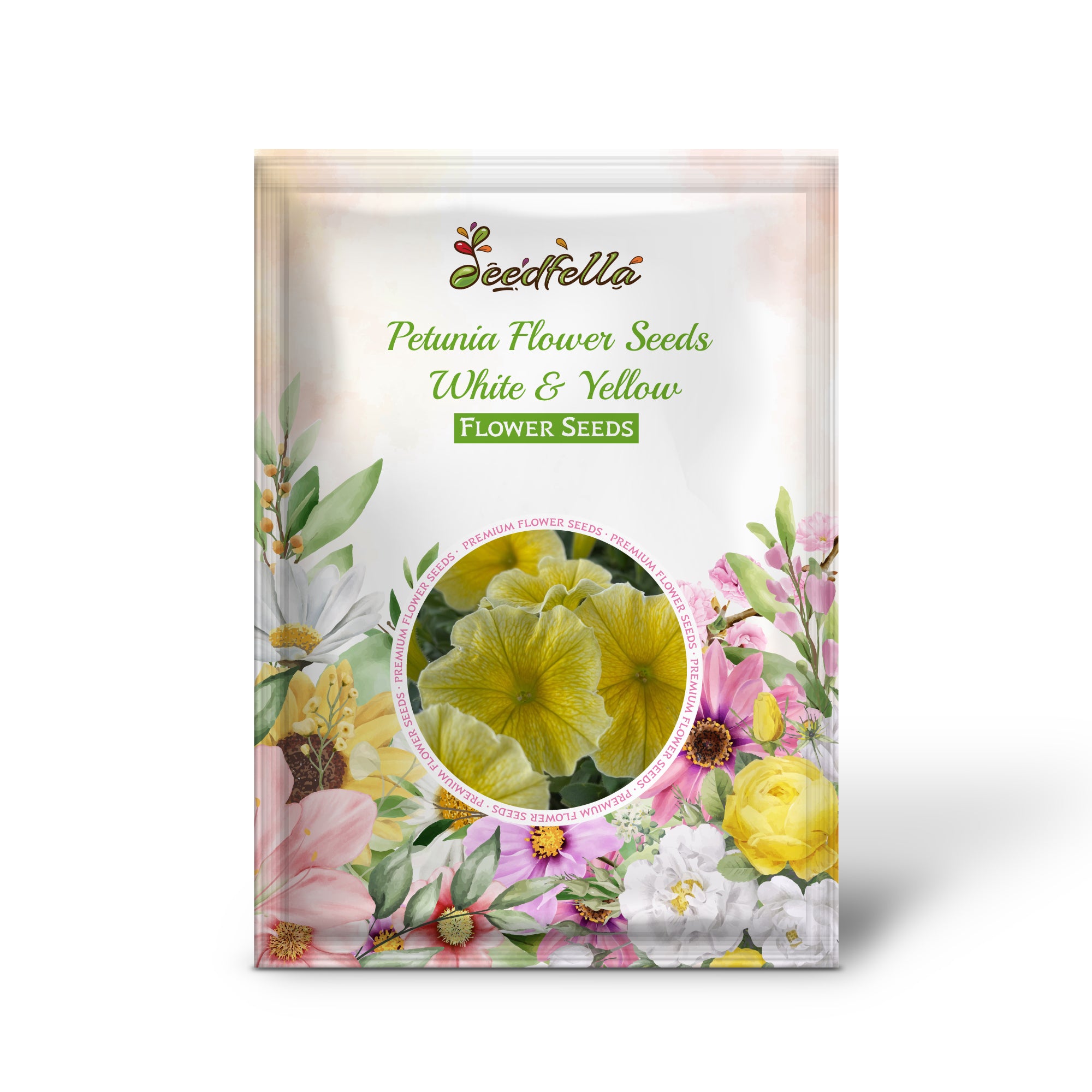 Vibrant White and Yellow Petunia Blooms for Borders and Pots