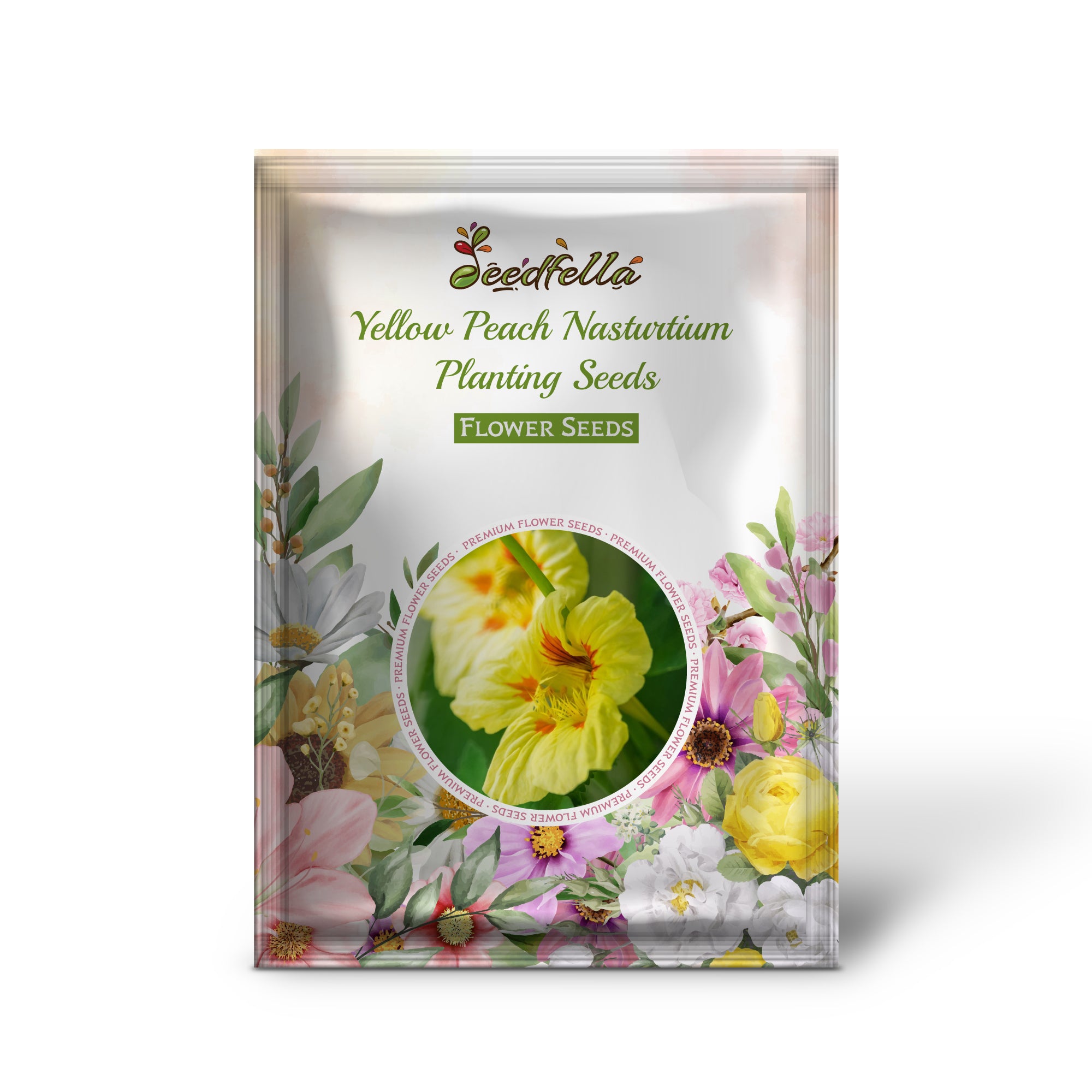 Vibrant Yellow Peach Nasturtium Flowers in Garden