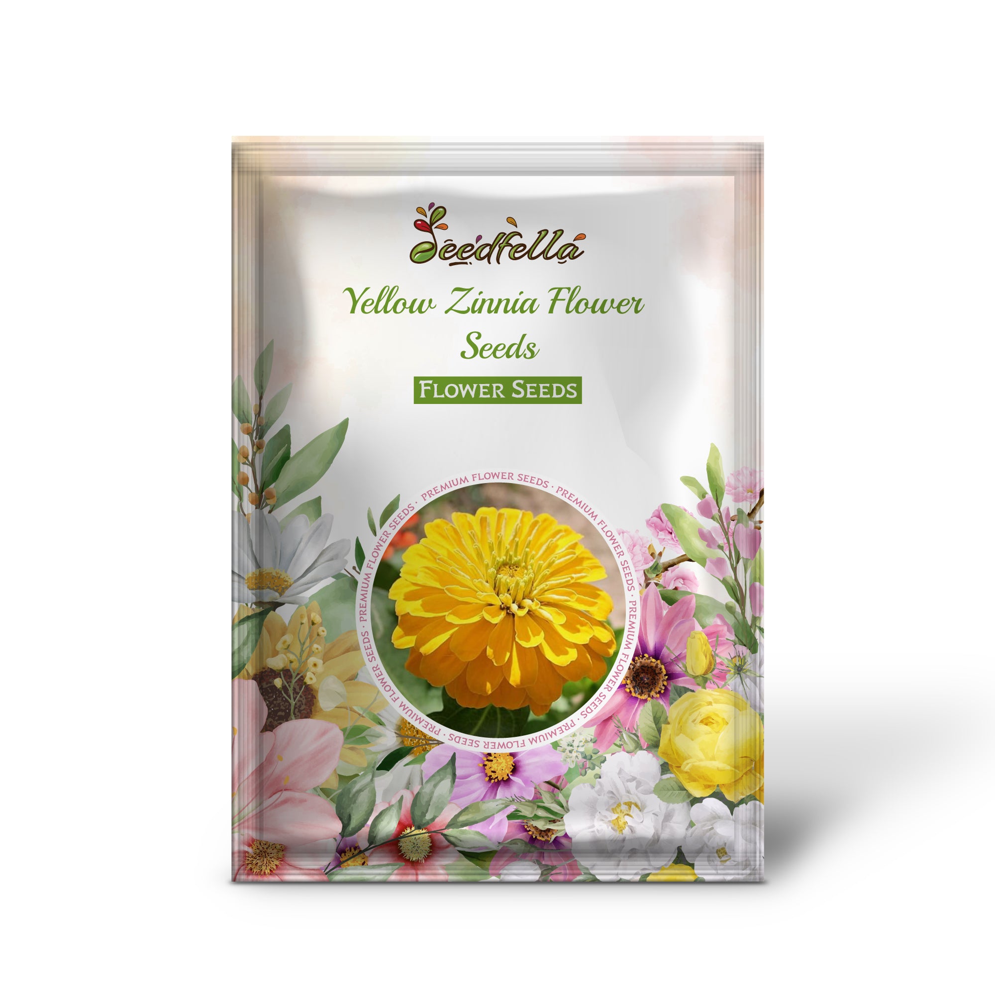 Vibrant Yellow Zinnia Blooms in Garden