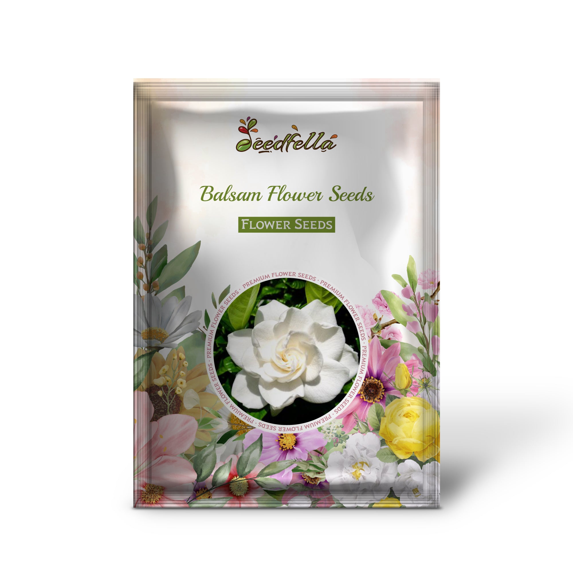 White Balsam Flowers Blooming in Garden