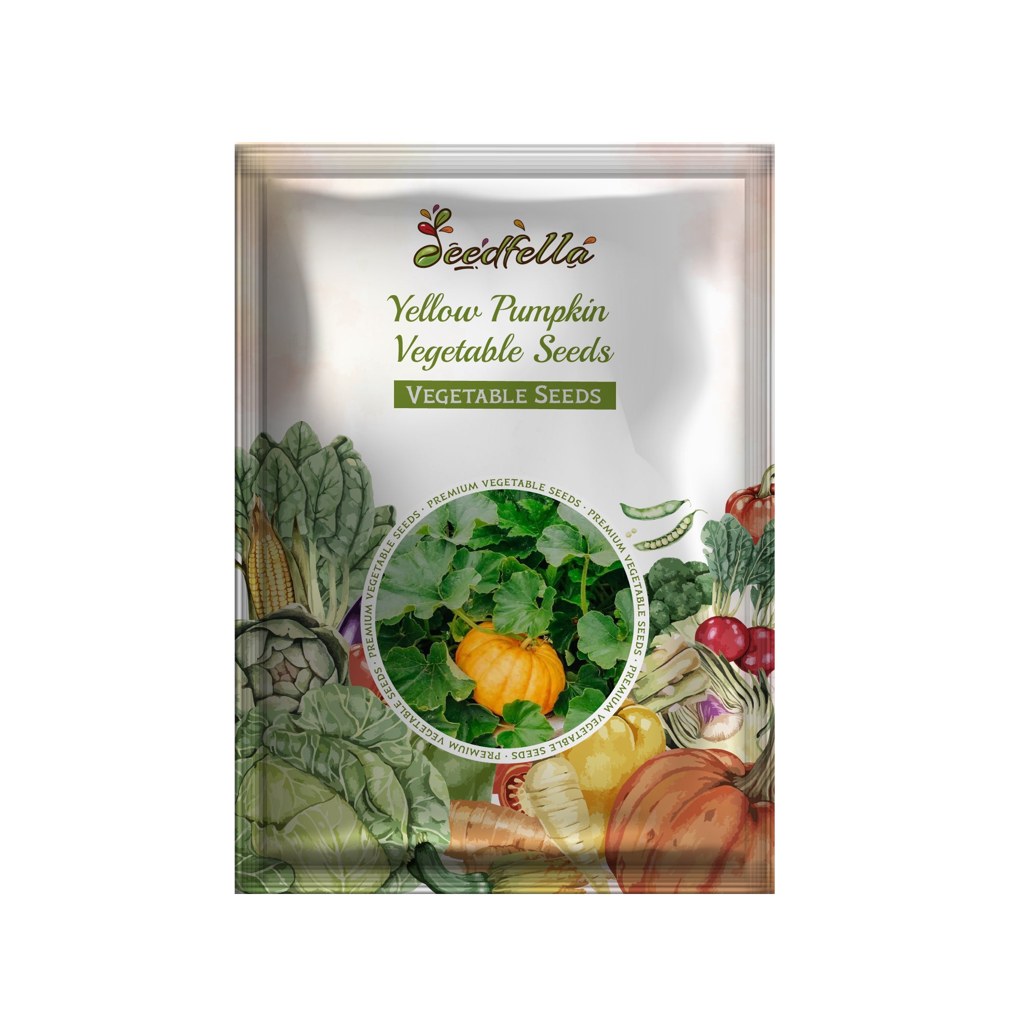 Yellow pumpkin growing in a home garden